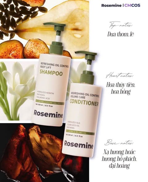 ROSEMINE PROFESSIONAL Gội xả giảm rụng, kiểm soát dầu tạo độ phồng và phục hồi tóc hư tổn 500 ml