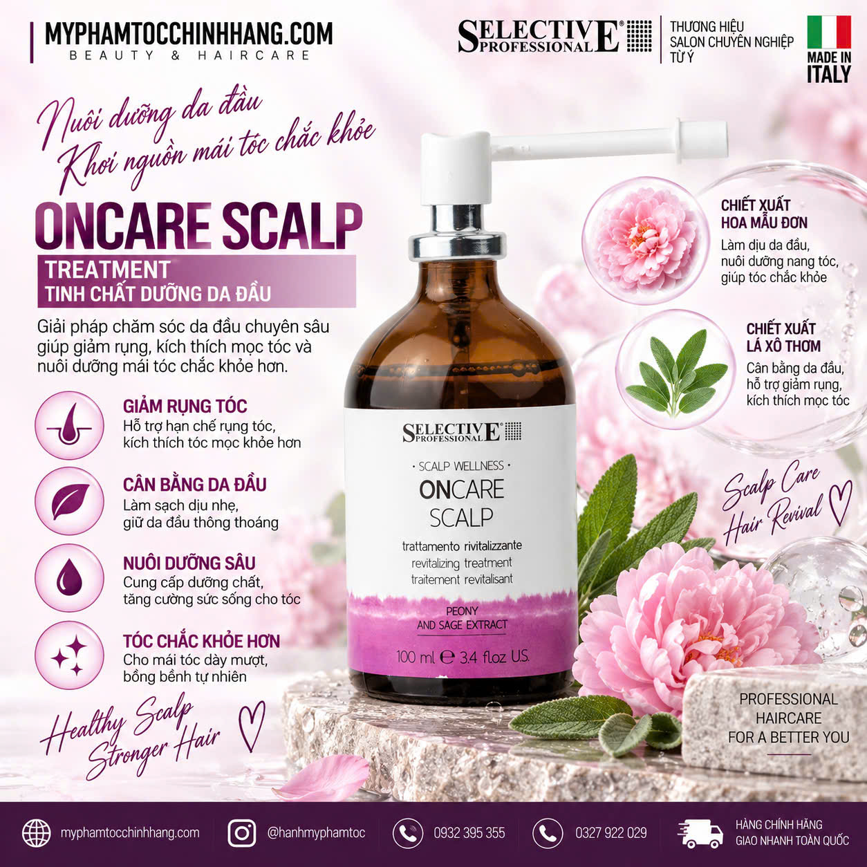 Combo gội và xịt giảm rụng SELECTIVE PROFESSIONAL ONCARE SCALP REVITALIZING  950ML + 180ML