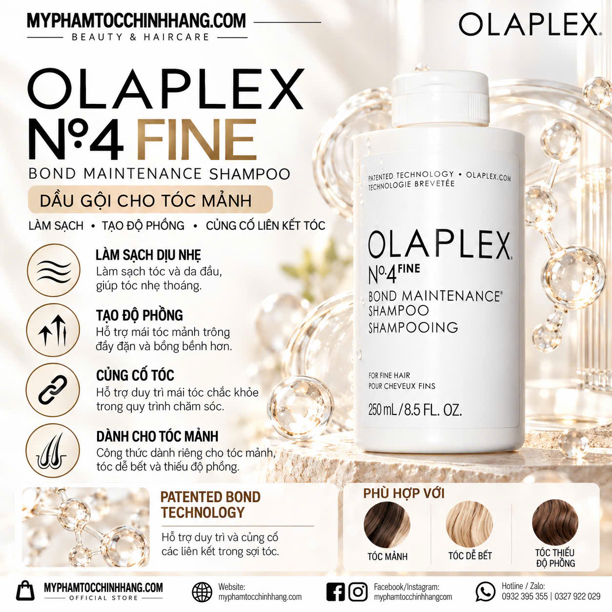 OLAPLEX Nº.4 FINE + Nº.5 FINE 250ML – BỘ GỘI XẢ TĂNG ĐỘ PHỒNG, DƯỠNG ẨM NHẸ CHO TÓC MẢNH