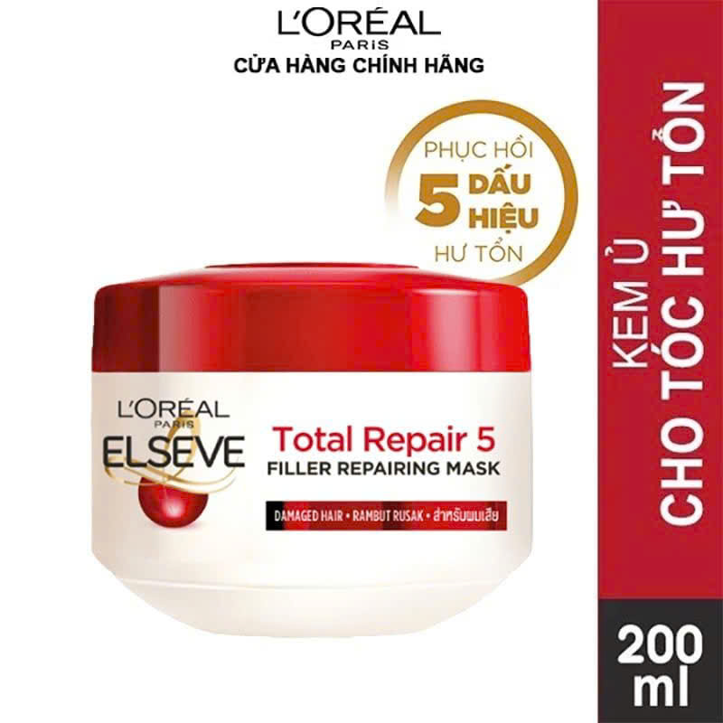 Mặt nạ tóc L’Oréal Paris Elseve Total Repair 5 Filler Repairing Mask | Dưỡng mềm mượt, chăm sóc tóc hư tổn