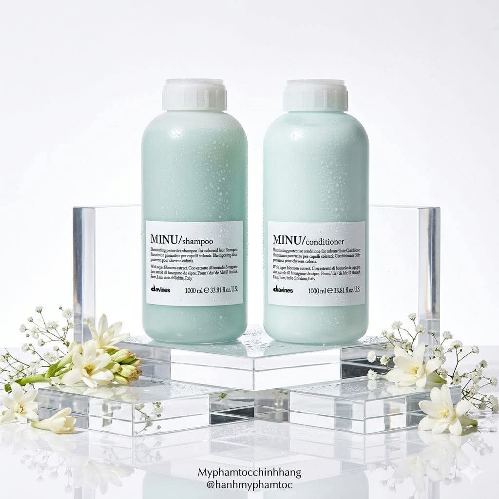 Bộ sản phẩm DAVINES MINU gồm dầu gội, dầu xả và hấp – chuyên dùng cho tóc nhuộm