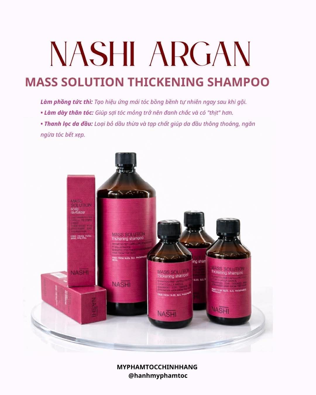 Dầu gội tăng cường độ dày, giảm rụng tóc Nashi Argan Mass Solution