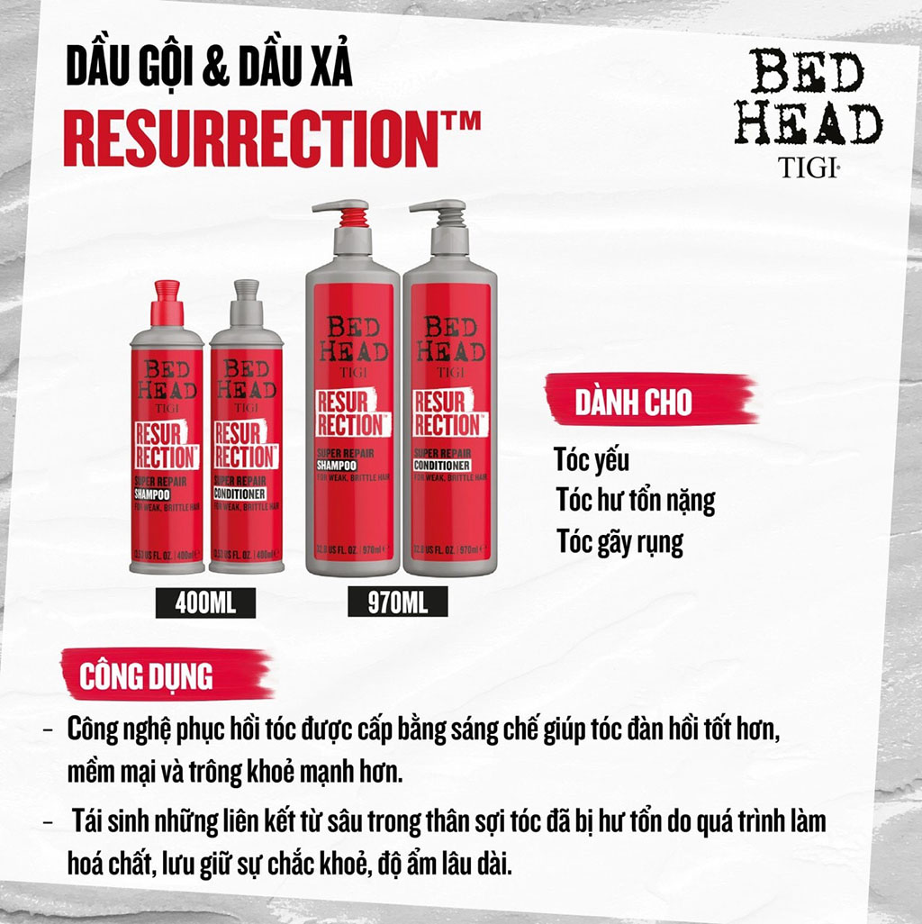 DẦU GỘI VÀ XẢ TÁI SINH TIGI BEDHEAD RESURRECTION LEVEL 3 400ML - 970ML