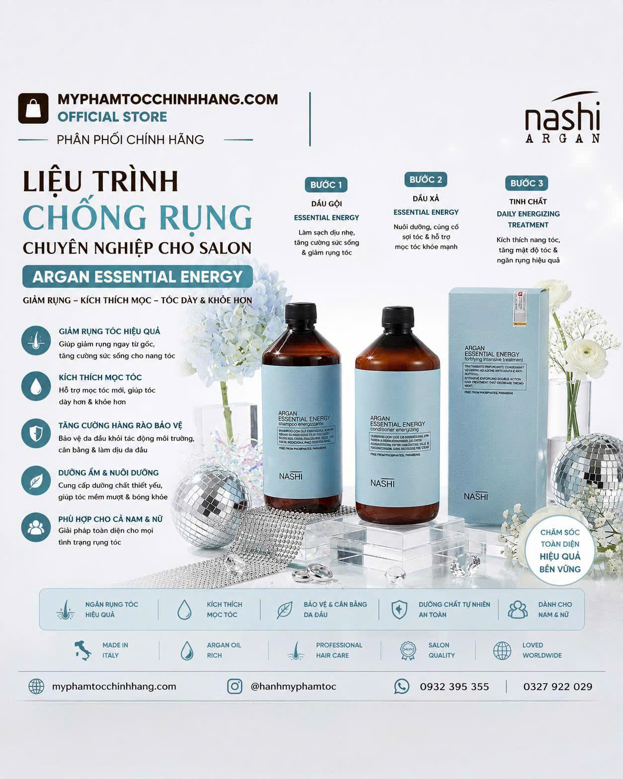 Tinh Chất Giảm Rụng Tóc Nashi Argan Essential Energy Ampoule Capixyl™ 12x10ml Chính Hãng Ý