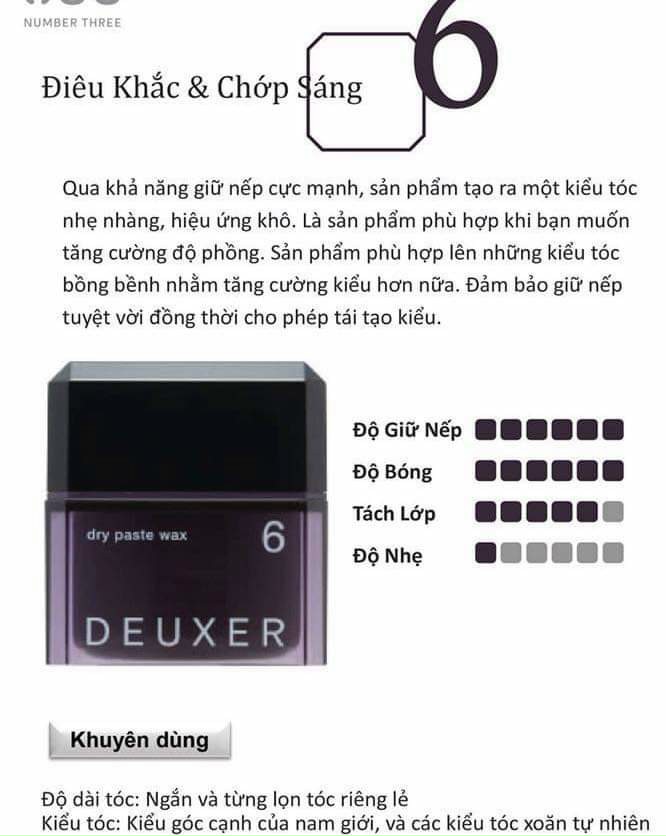 Sáp giữ nếp cực mạnh Number Three 003 DEUXER 6 Dry Paste Wax 80g