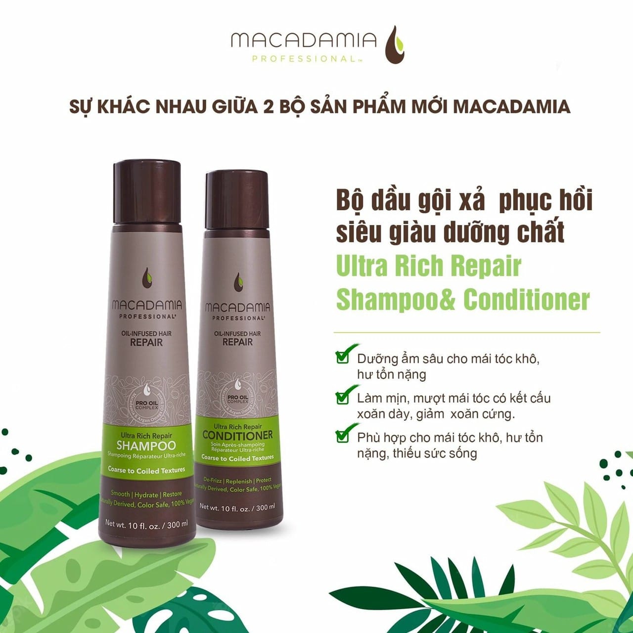 DẦU GỘI XẢ SIÊU MƯỢT MACADAMIA ULTRA RICH REPAIR 300ML- 1000ML