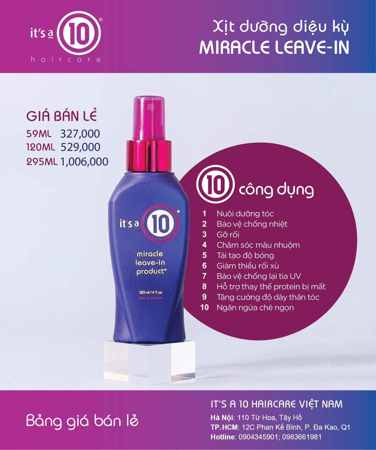 Xịt dưỡng xả khô It's a 10 miracle leave in 59ml 120ml 295ml