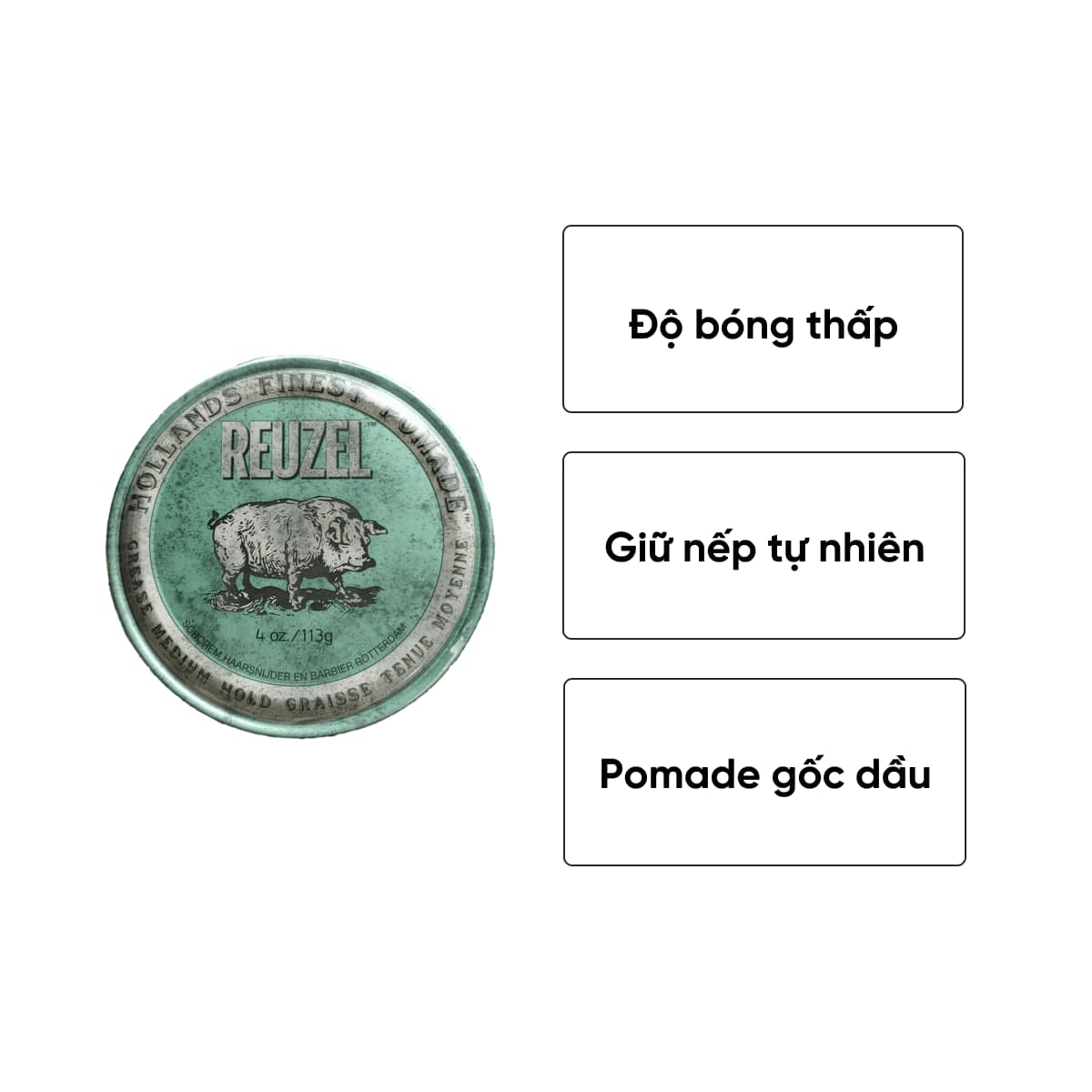 SÁP REUZEL GIỮ NẾP TRUNG BÌNH ĐỘ BÓNG VỪA GREEN POMADE GREASE 35G - 113G -  340G