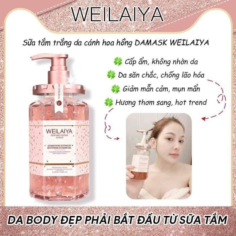 SỮA TẮM NƯỚC HOA TRẮNG DA WEILAIYA, TINH CHẤT HOA HỒNG DAMASK 450ML