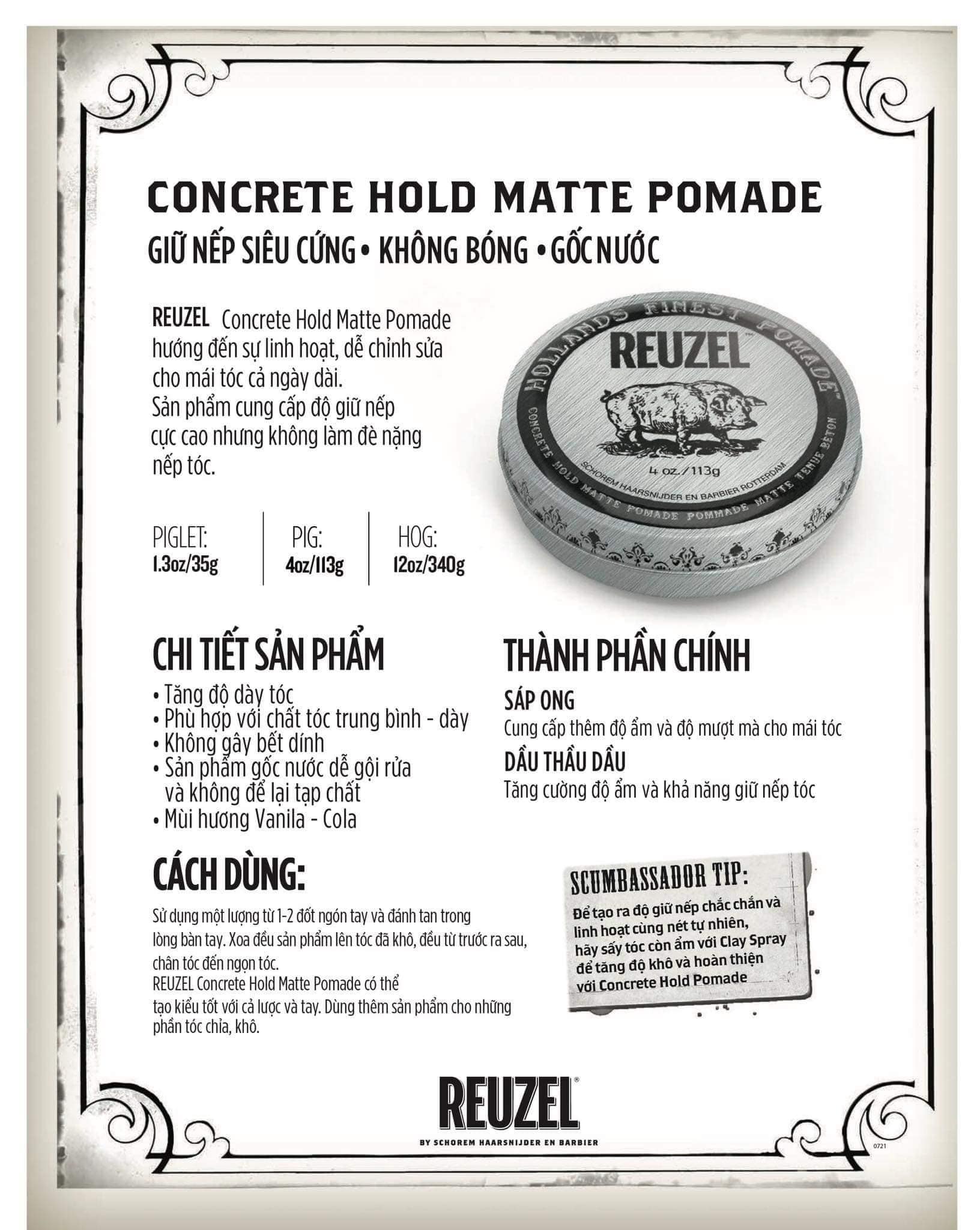 SÁP REUZEL CONCRETE HOLD MATTE POMADE 35G 113G 340G