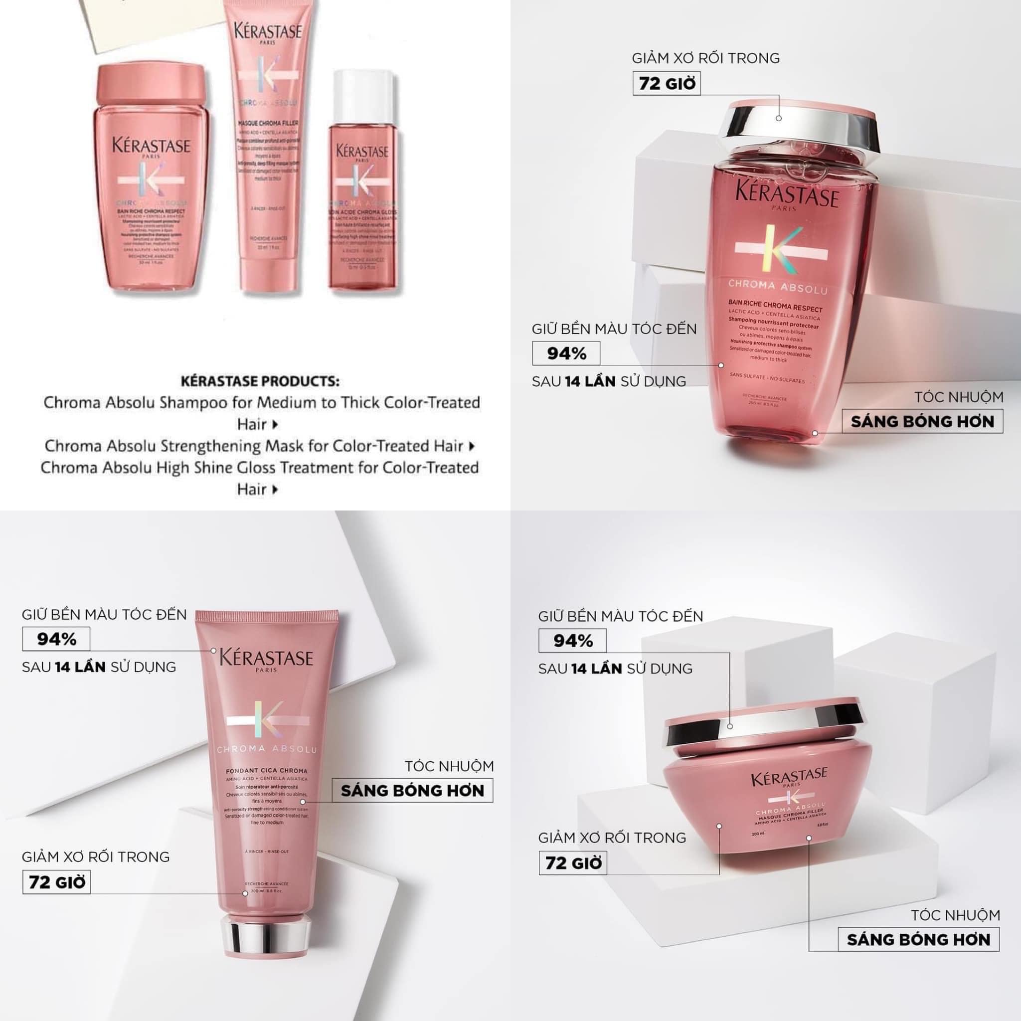 Dầu gội xả, măt nạ cho tóc nhuộm Kerastase Chroma Absolu Bain Riche Chroma Respect 250ml 200ml 1000ml