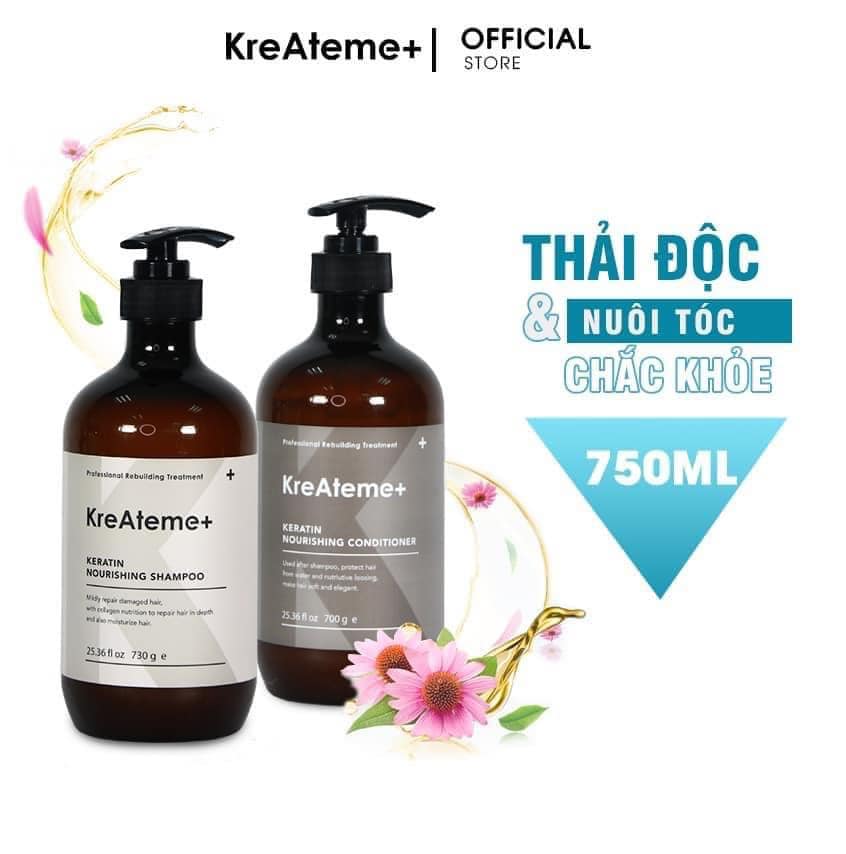 Bộ dầu gội xả dưỡng tóc KreAteme + 750ml hàng chính hãng Thải độc và nuôi dưỡng tóc mềm mượt