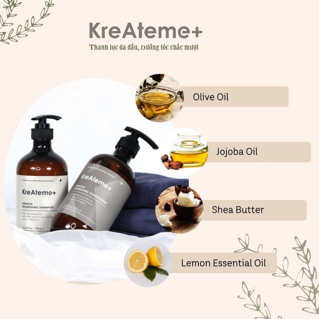 Bộ dầu gội xả dưỡng tóc KreAteme + 750ml hàng chính hãng Thải độc và nuôi dưỡng tóc mềm mượt