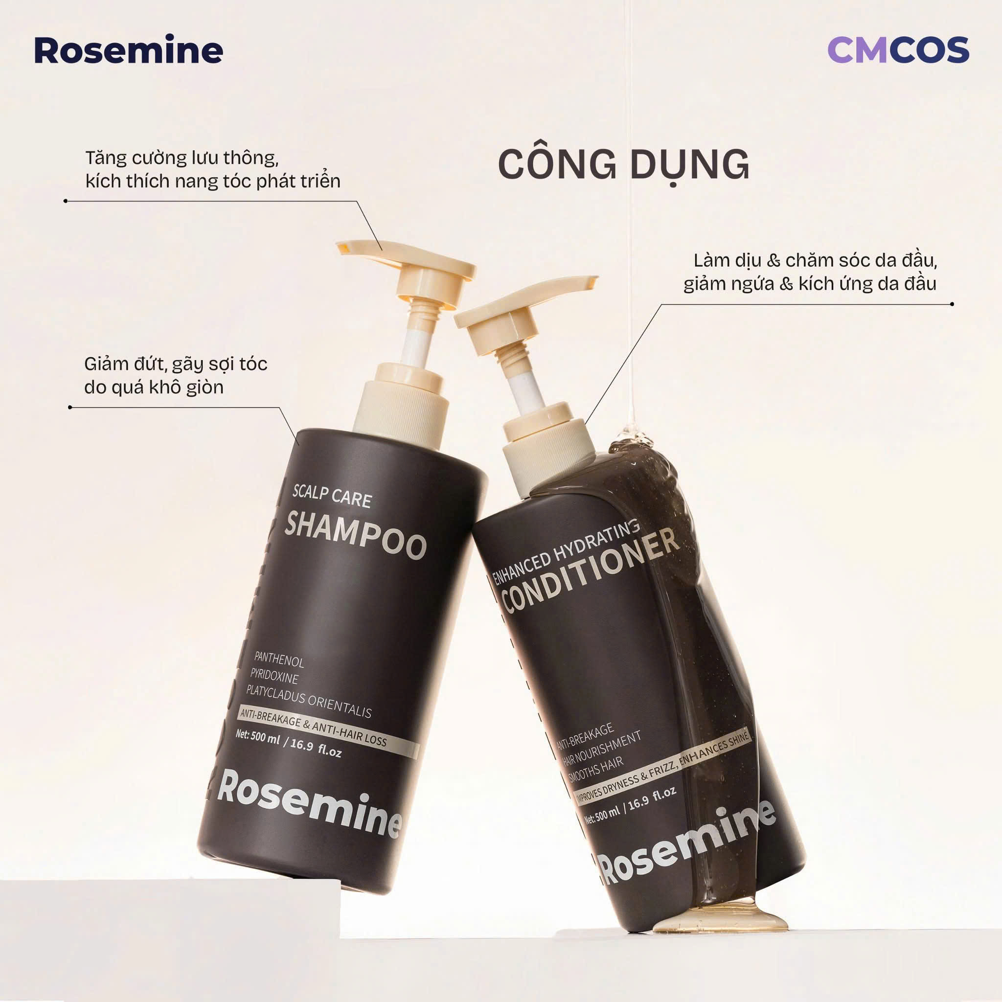 ROSEMINE PROFESSIONAL Gội xả giảm rụng, kiểm soát dầu tạo độ phồng và phục hồi tóc hư tổn 500 ml