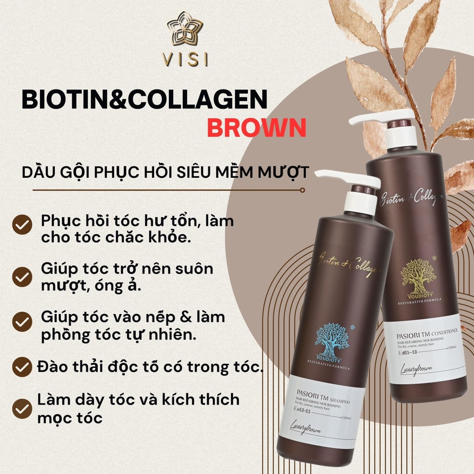 Dầu gội xả siêu mượt Biotin Collagen Luxury Brown nâu/ White trắng 1000ML