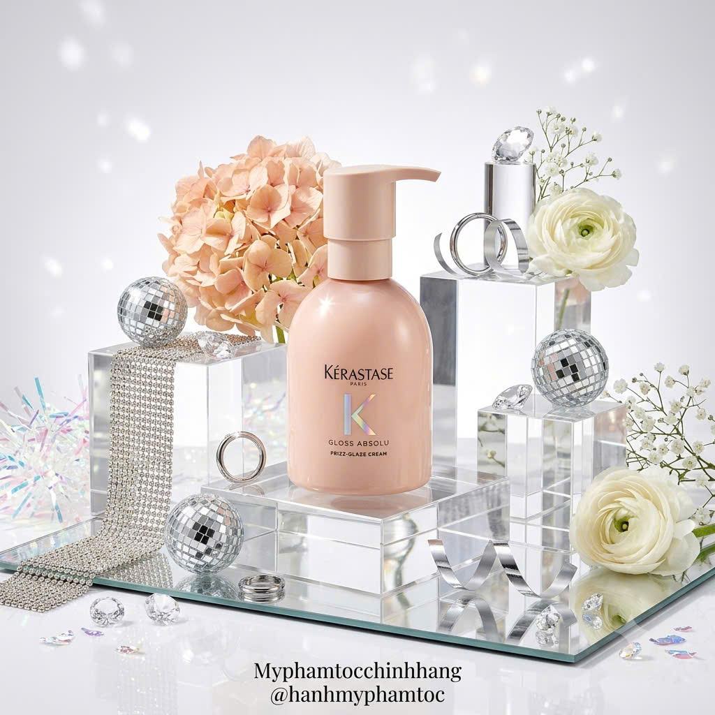 Kem dưỡng đa năng Kérastase Gloss Absolu Frizz-Glaze Cream 240ml | Kem xả khô chống xù, dưỡng bóng và kiểm soát tóc dày, tóc xoăn