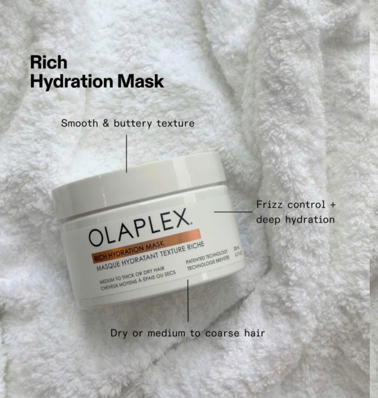 OLAPLEX Rich Hydration Mask | Mặt nạ dưỡng ẩm chuyên sâu cho tóc khô, sợi vừa đến dày 200ML