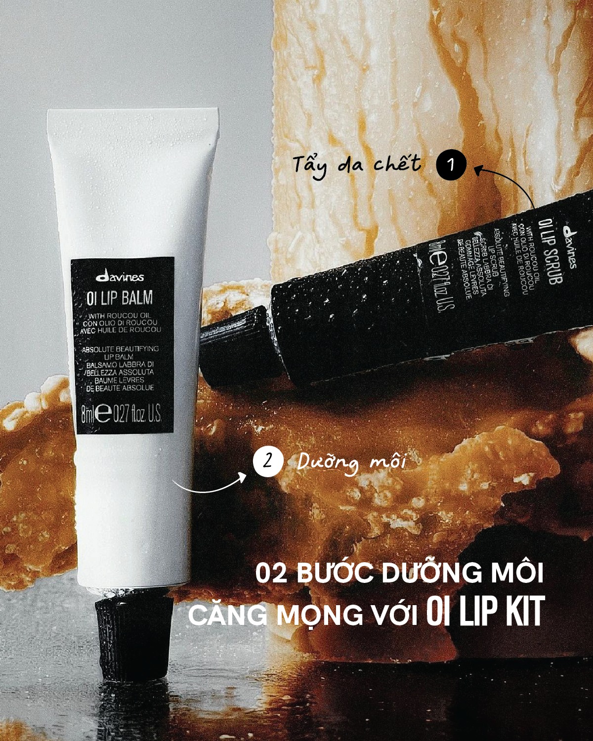 Kit dưỡng môi Davines OI - OI Lip Kit tẩy da chết và dưỡng môi 8ml