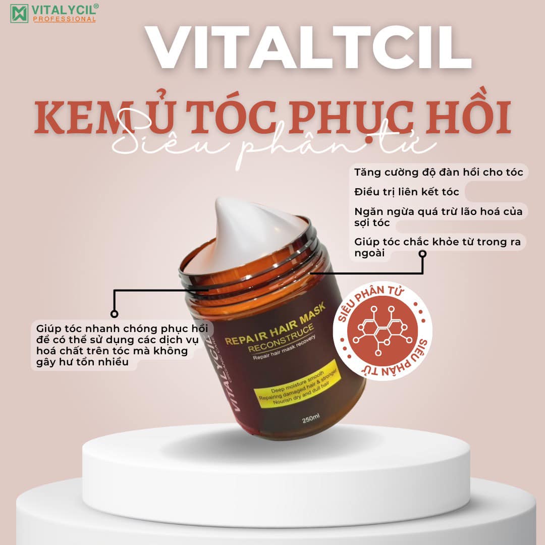 Kem ủ tóc, dầu hấp phục hồi siêu phân tử Vitalycil Repair Hair Mask 250ML