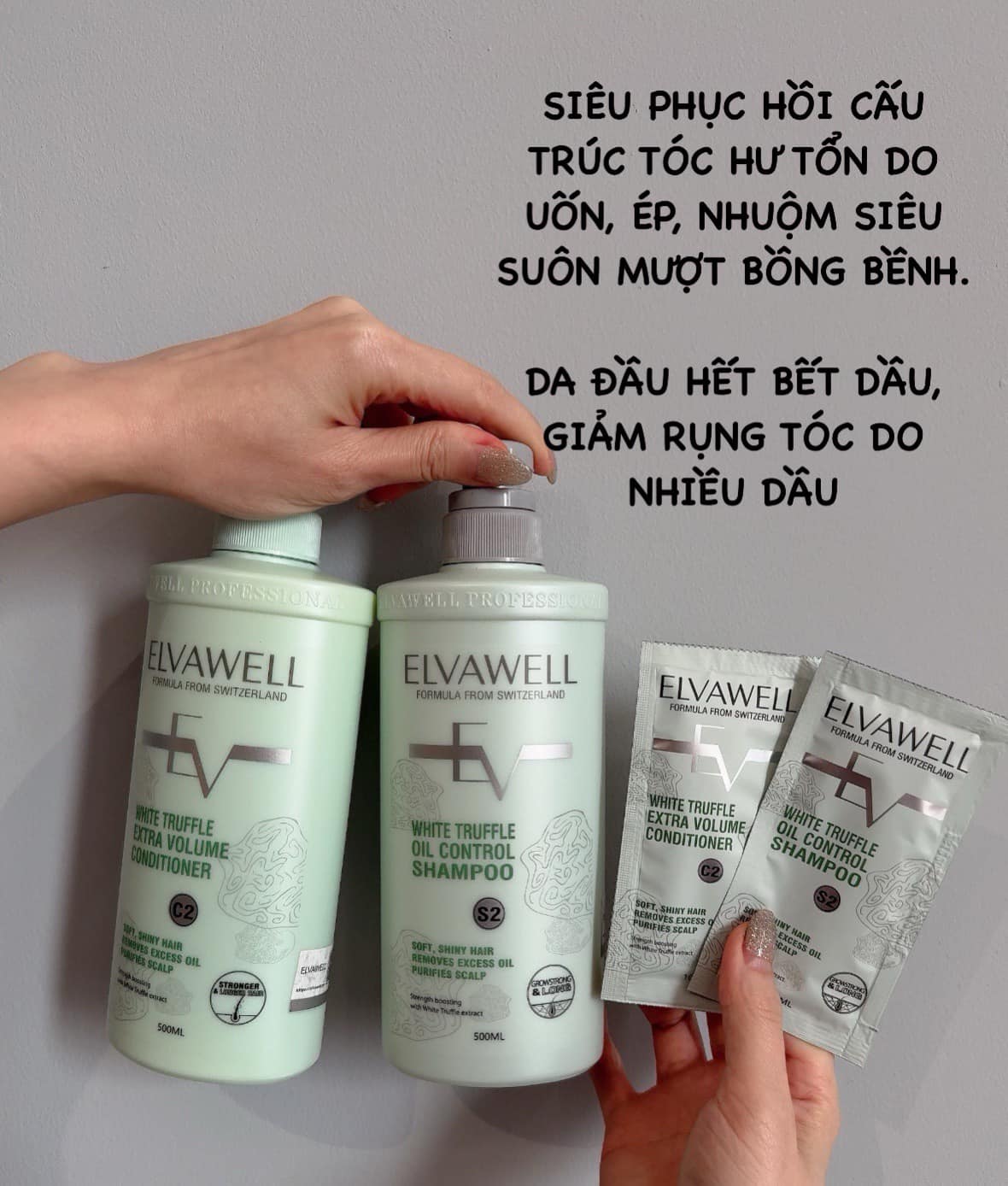 Dầu gội xả Elvawell phục hồi/ kiềm dầu/ trị gầu dạng gói 10ml (DÙNG THỬ, DU LỊCH, CÔNG TÁC)