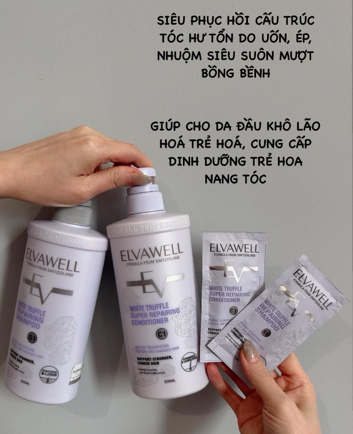 Dầu gội xả Elvawell phục hồi/ kiềm dầu/ trị gầu dạng gói 10ml (DÙNG THỬ, DU LỊCH, CÔNG TÁC)