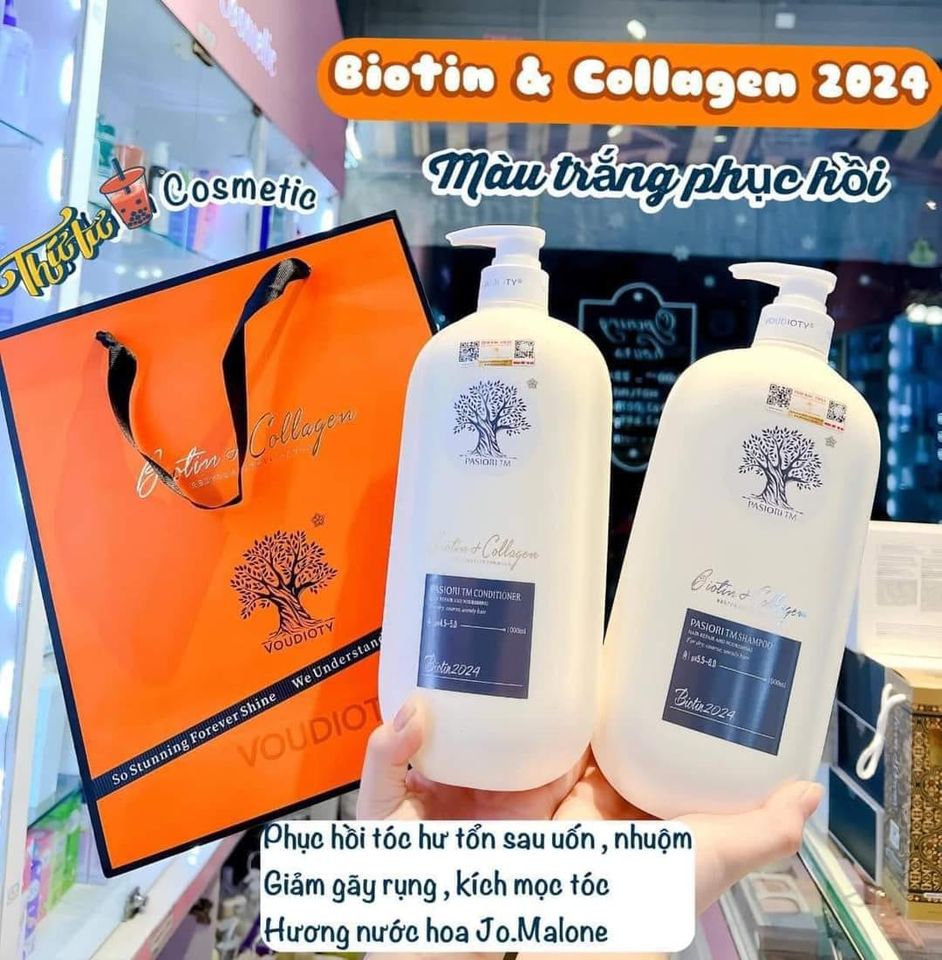 DẦU GỘI XẢ BIOTIN COLLAGEN (CHAI DẸT 2024) TRẮNG PHỤC HỒI 1000ML