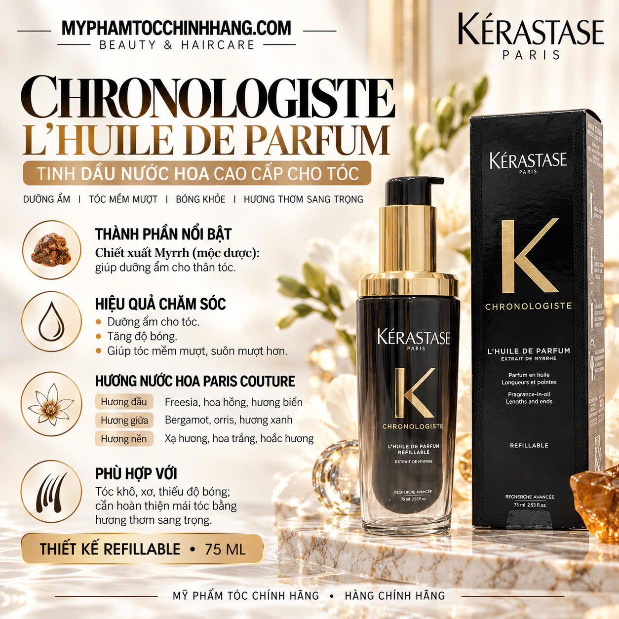Kérastase Chronologiste L’Huile de Parfum 75ml | Dầu Nước Hoa Dưỡng Tóc Cao Cấp