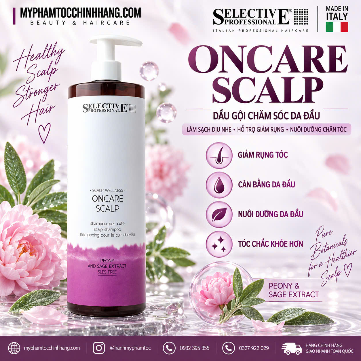 Combo gội và xịt giảm rụng SELECTIVE PROFESSIONAL ONCARE SCALP REVITALIZING  950ML + 180ML