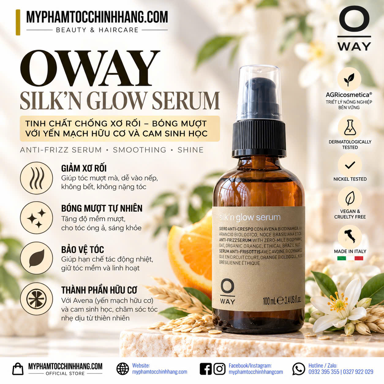 OWAY Silk’n Glow Serum 100ml – Serum Chống Xơ Rối, Tóc Bóng Mượt