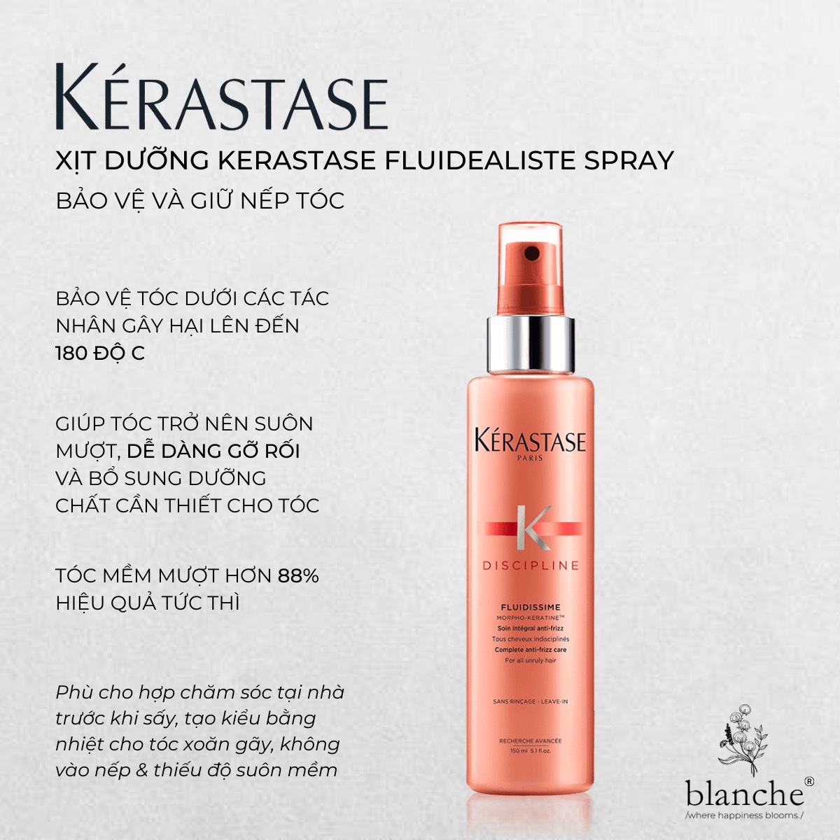 Xịt dưỡng Kérastase Discipline Fluidissime cho tóc xù, tóc khô rối, xoăn nhẹ đến trung bình 150ml