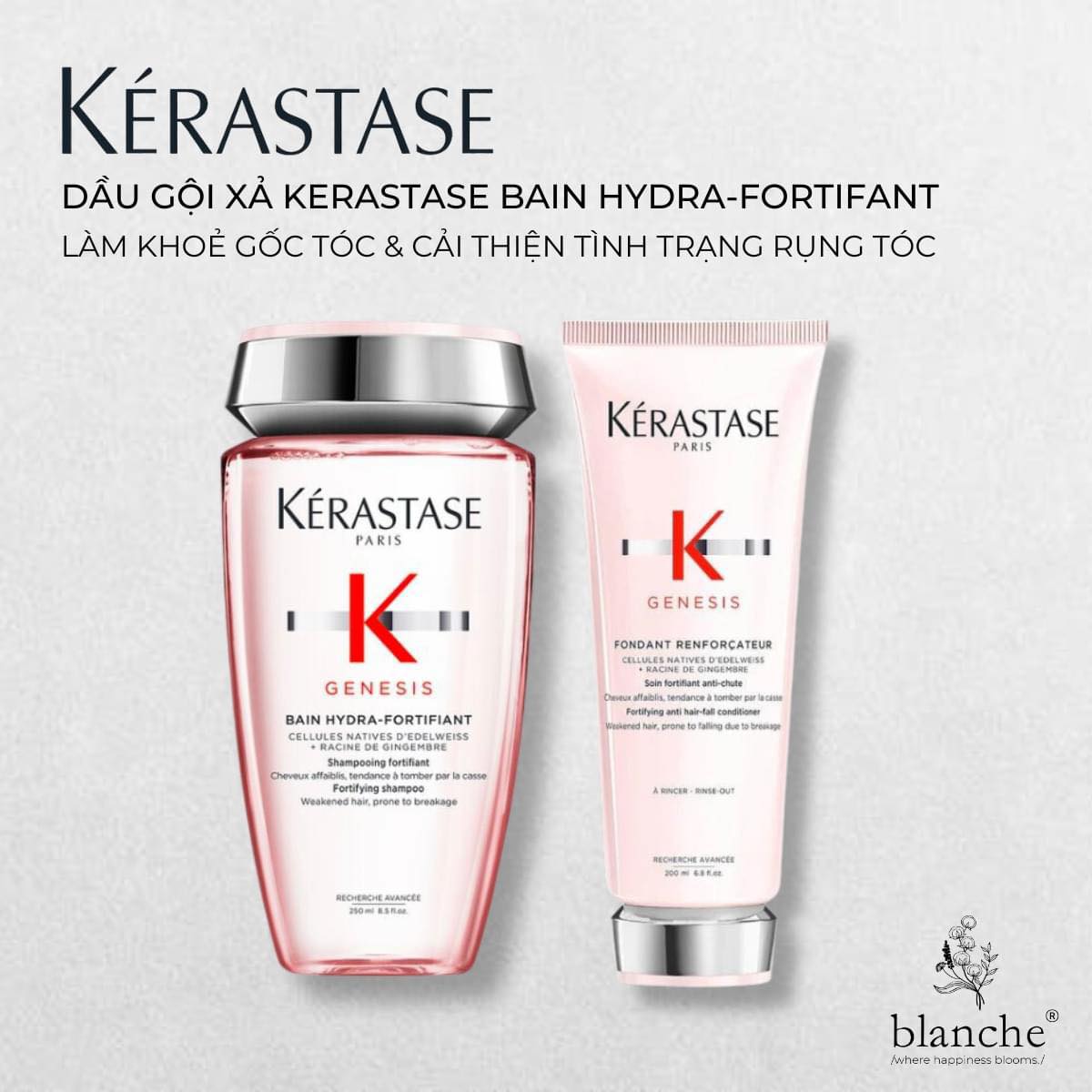 Dầu gội và dầu xả Kérastase Genesis phục hồi sợi tóc yếu, giảm đứt gãy thân tóc