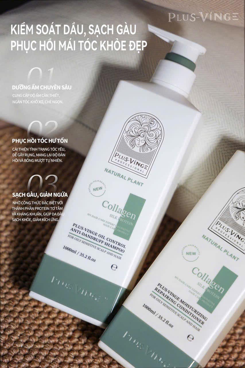 (Mẫu mới 2025) Cặp Dầu Gội Xả Collagen Vinge 1000ML Phục Hồi, Giảm Rụng, Kích mọc tóc