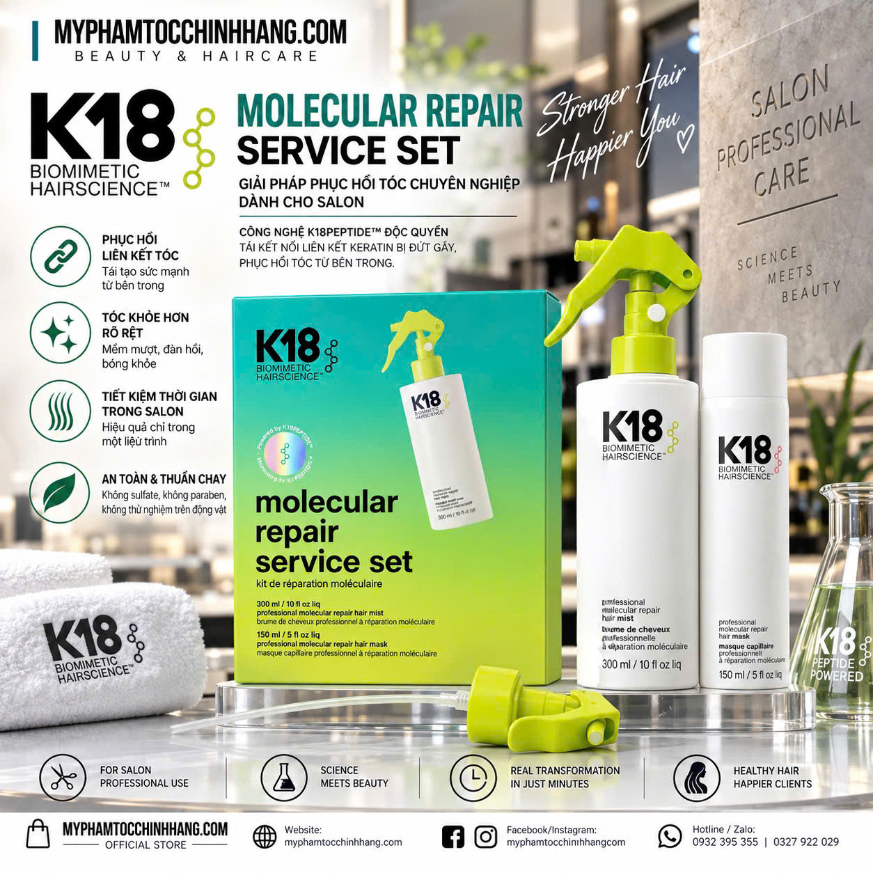 K18 PRO MIST PROFESSIONAL MOLECULAR REPAIR HAIR MIST 300ML Xịt pre- trước các dịch vụ hóa chất