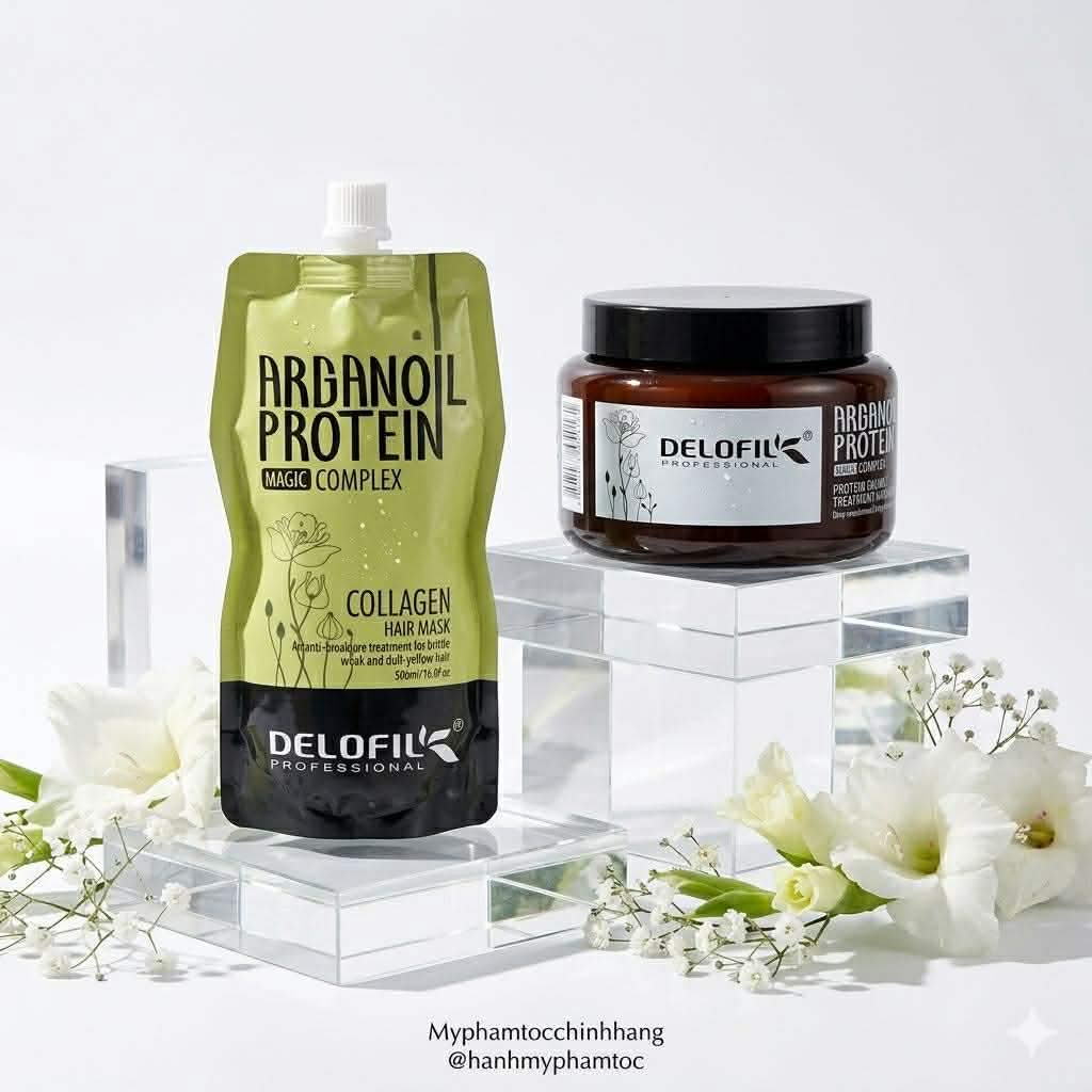 DẦU Ủ TÓC COLLAGEN DELOFIL ARGANOIL PROTEIN SIÊU MƯỢT 500ml HAIR MASK