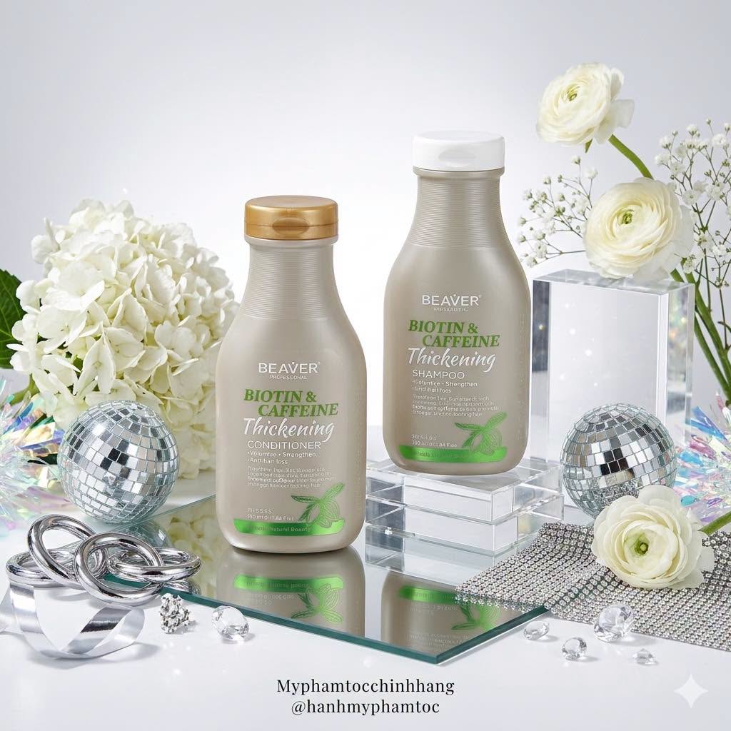 Dầu gội và dầu xả Beaver biotin & caffeine cho tóc rụng, mỏng, yếu 350ml
