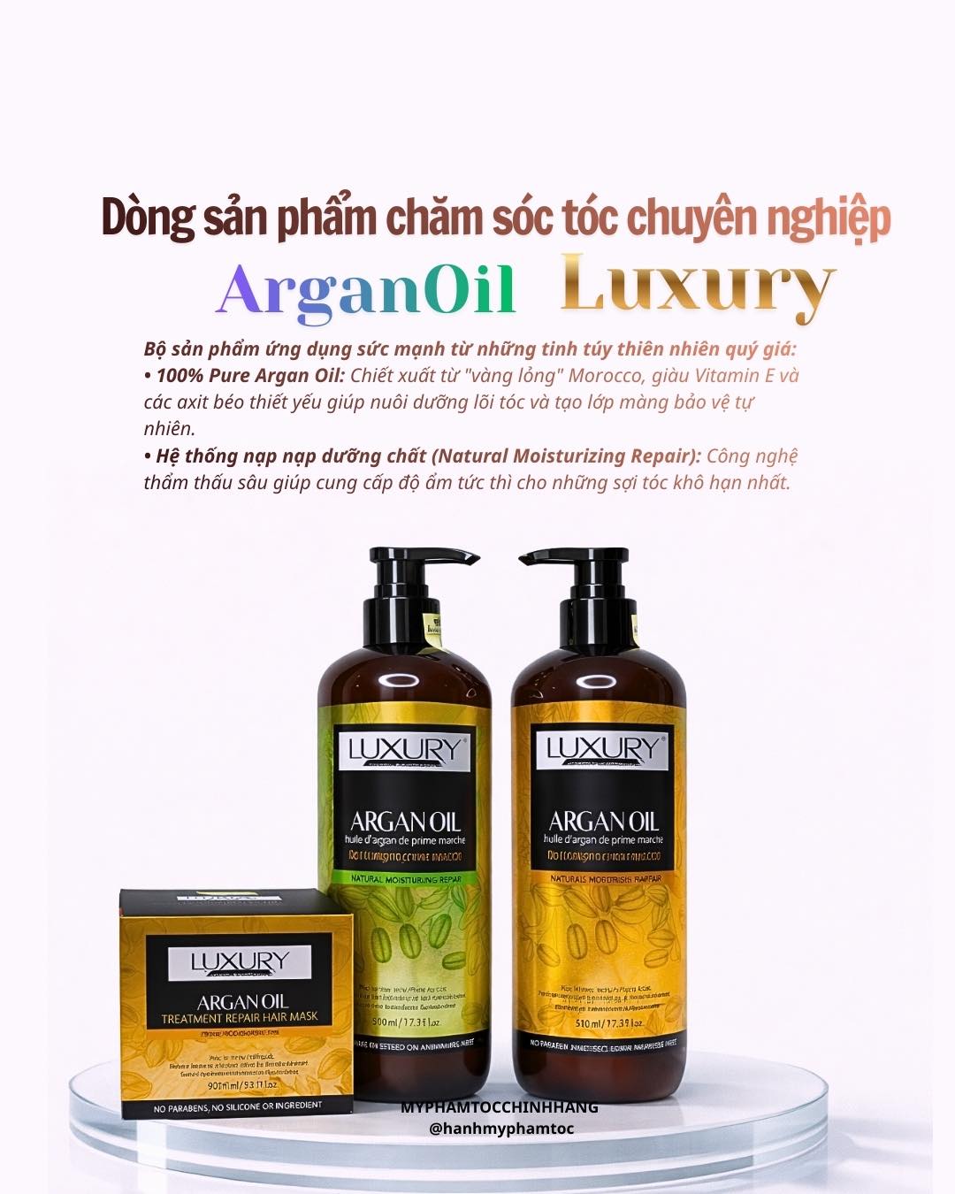 DẦU GỘI XẢ, HẤP, DẦU DƯỠNG TÓC TINH CHẤT ARGAN LUXURY 500ml - 1000ML
