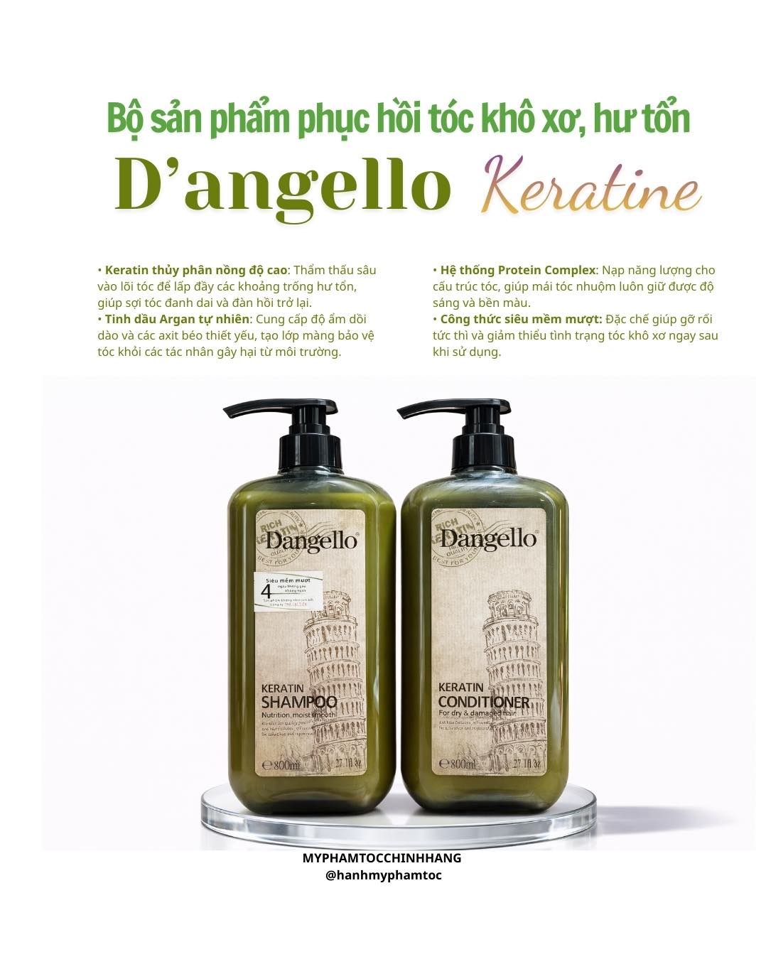 DẦU GỘI XẢ, HẤP D'ANGELLO KERATIN 500ML 800ML