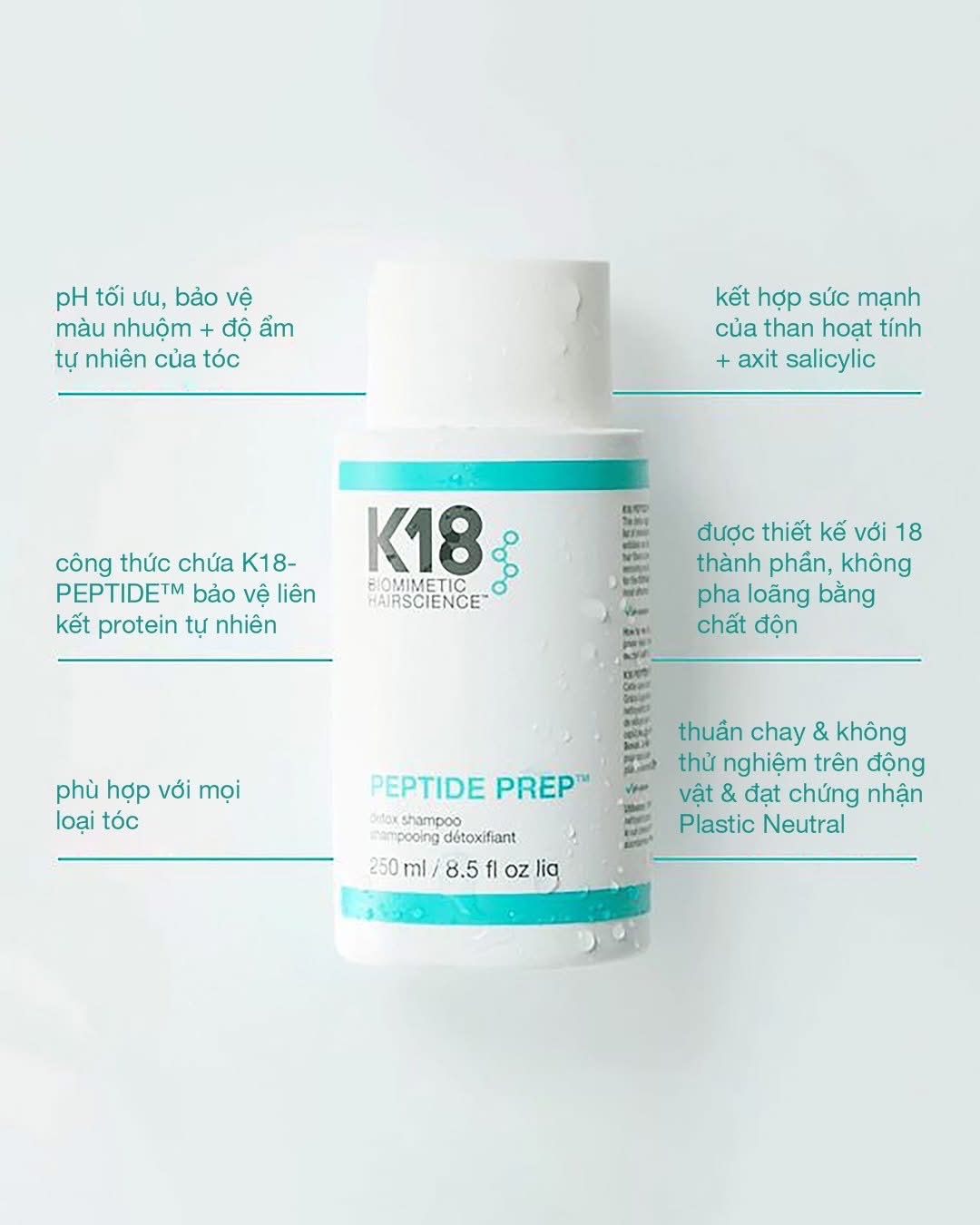 Gội K18 Detox - K18 Biomicmetic Peptide Prep Detox Shampoo 250ML- 930ML