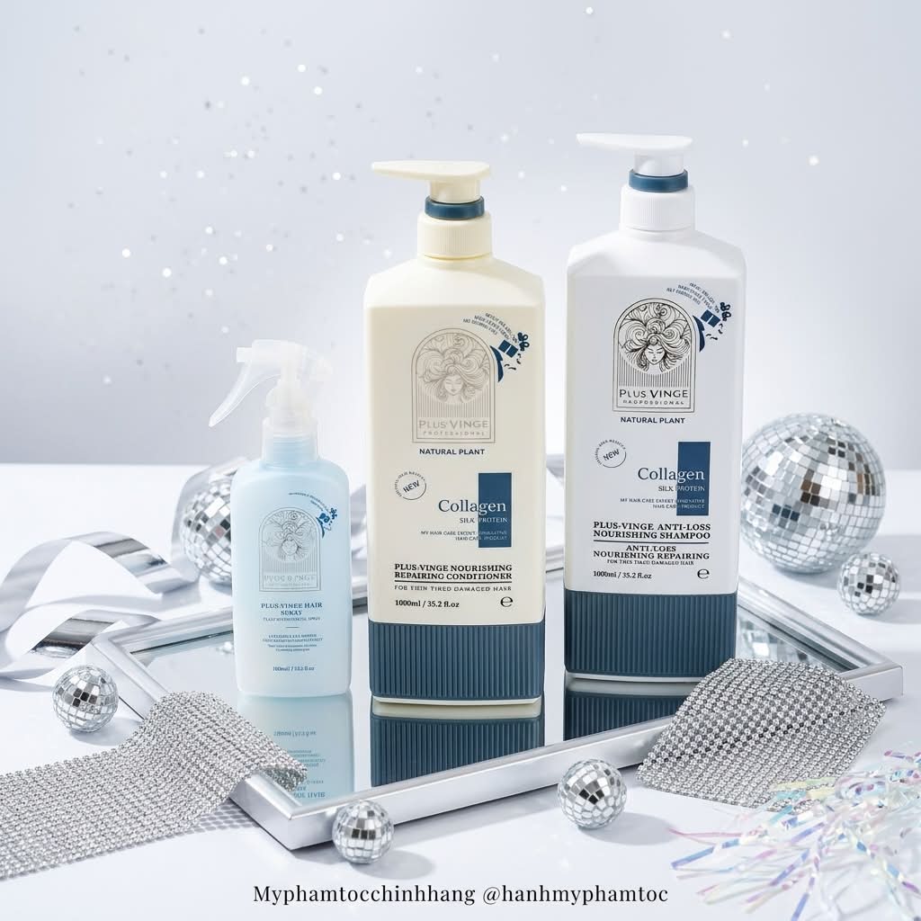 (Mẫu mới 2025) Cặp Dầu Gội Xả Collagen Vinge 1000ML Phục Hồi, Giảm Rụng, Kích mọc tóc