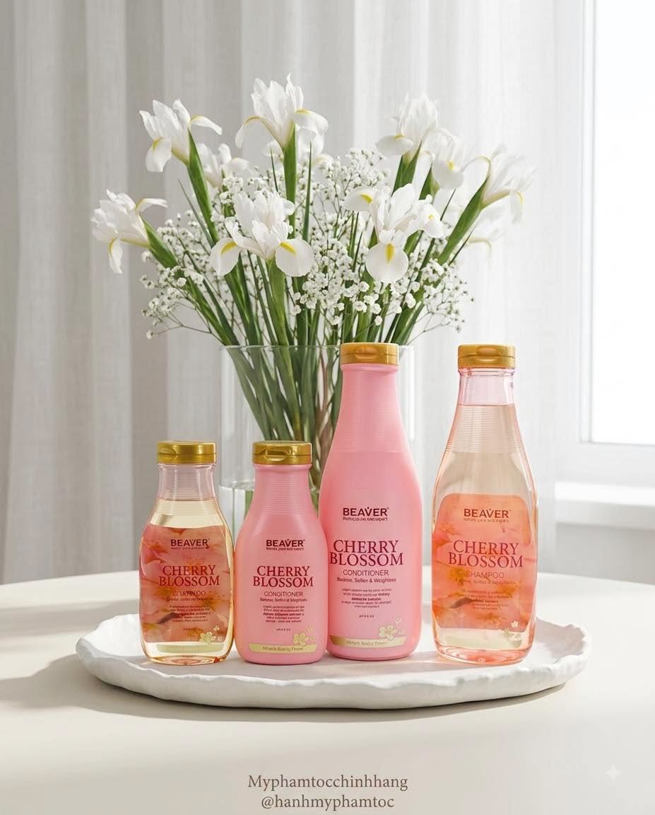 Cặp dầu gội và dầu xả siêu dưỡng tinh chất Beaver Cherry blossom dành cho tóc dầu