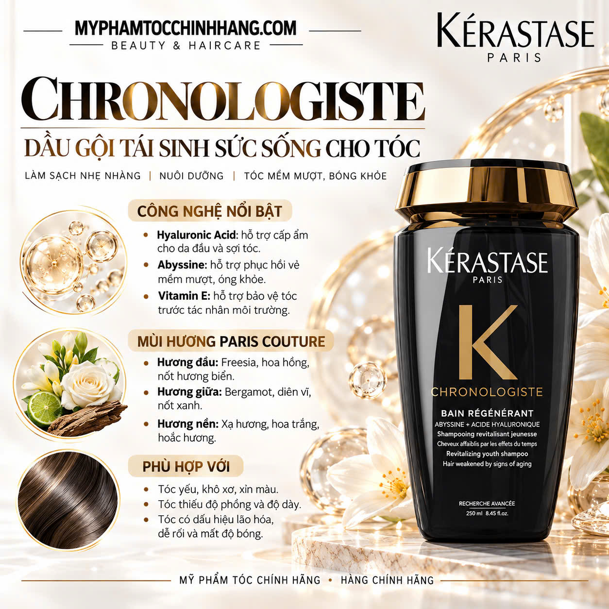 Bộ Kérastase Chronologiste Trẻ Hóa Tóc Cao Cấp | Chăm Sóc Tóc Khô Xơ, Xỉn Màu, Thiếu Sức Sống
