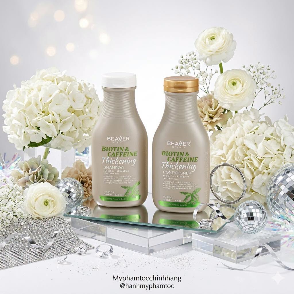 Dầu gội và dầu xả Beaver biotin & caffeine cho tóc rụng, mỏng, yếu 350ml