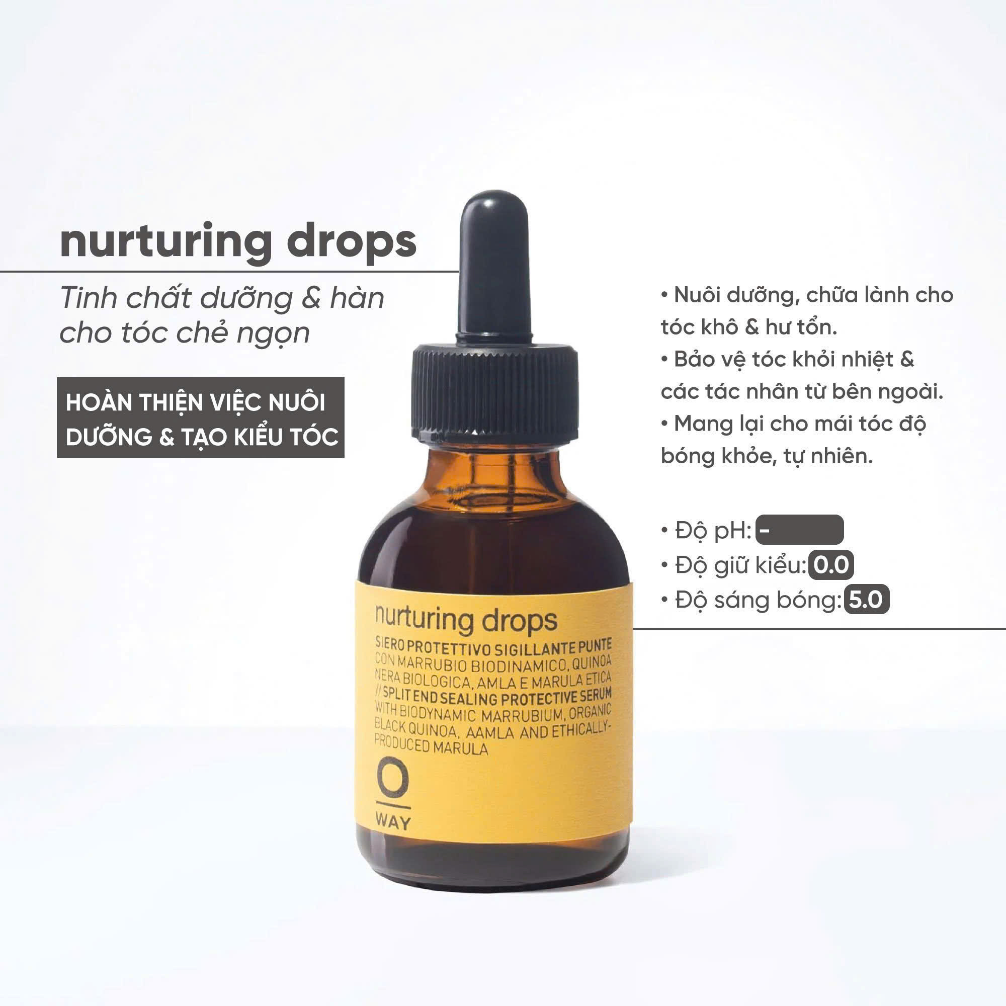 Oway Nurturing Drops 50ml | Serum Chống Chẻ Ngọn, Bảo Vệ Ngọn Tóc
