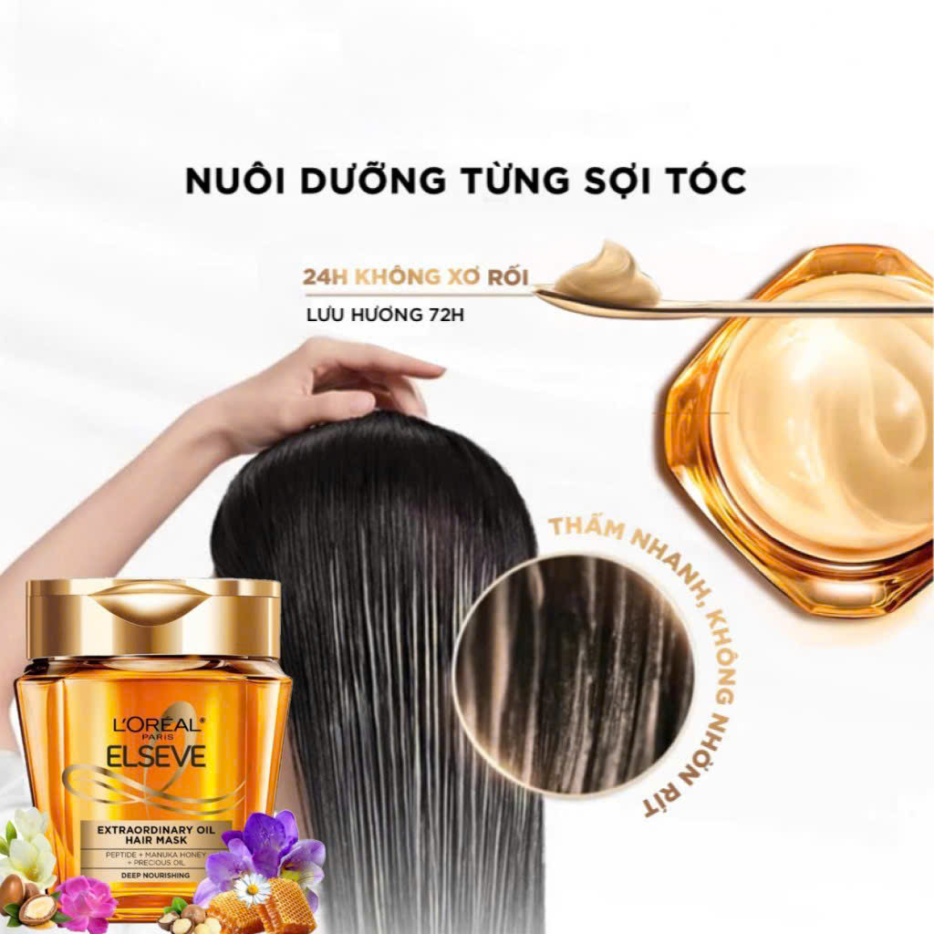 Mặt nạ tóc L’Oréal Paris Elseve Extraordinary Oil Hair Mask Peptide + Flower Oil | Dưỡng tóc khô xơ, mềm mượt và bóng khỏe