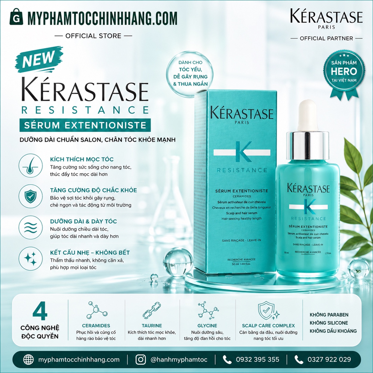 Tinh chất kích mọc tóc khỏe, nhanh dài tóc Kérastase Résistance Sérum Extentioniste 50ml