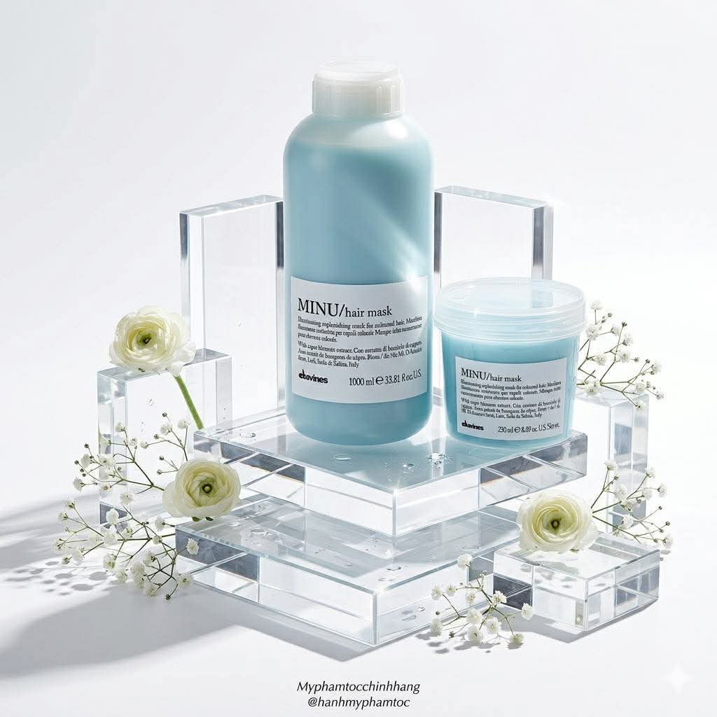 Bộ sản phẩm DAVINES MINU gồm dầu gội, dầu xả và hấp – chuyên dùng cho tóc nhuộm