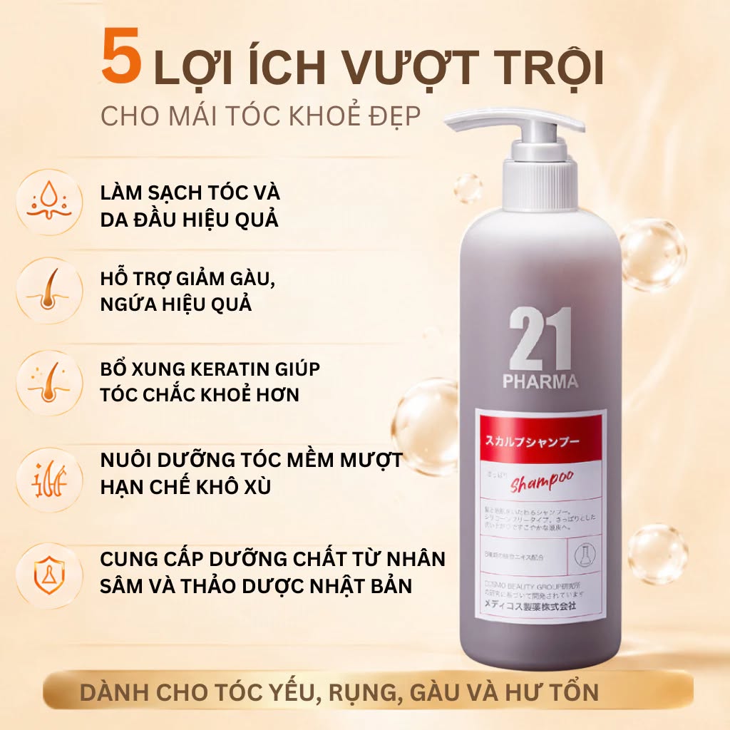 Dầu Gội &amp; Dầu Xả Dược Mỹ Phẩm PHARMA21 Chắc Khỏe Tóc, Mềm Mượt 602ml Nhật Bản