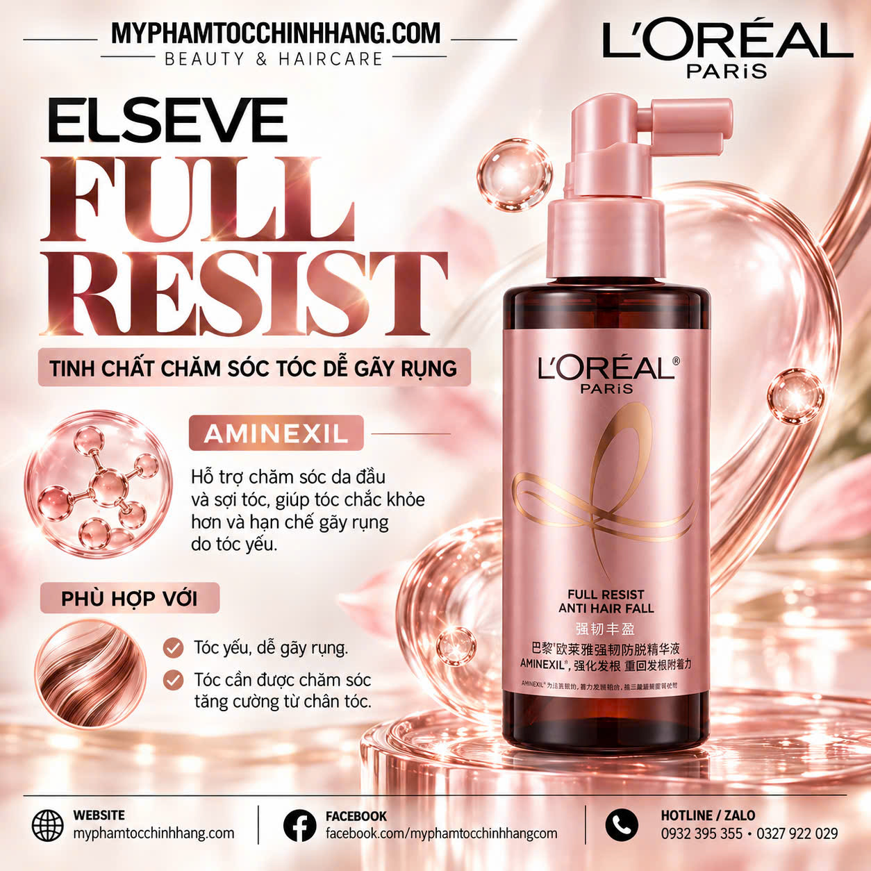 L’Oréal Paris Elseve Full Resist Anti-Hair Fall Scalp Essence 90ml | Tinh Chất Da Đầu Aminexil 1,5% Hỗ Trợ Giảm Gãy Rụng Tóc