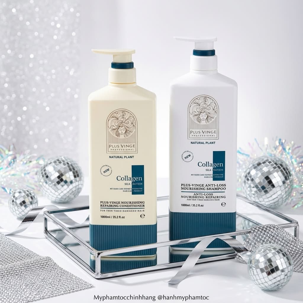 (Mẫu mới 2025) Cặp Dầu Gội Xả Collagen Vinge 1000ML Phục Hồi, Giảm Rụng, Kích mọc tóc