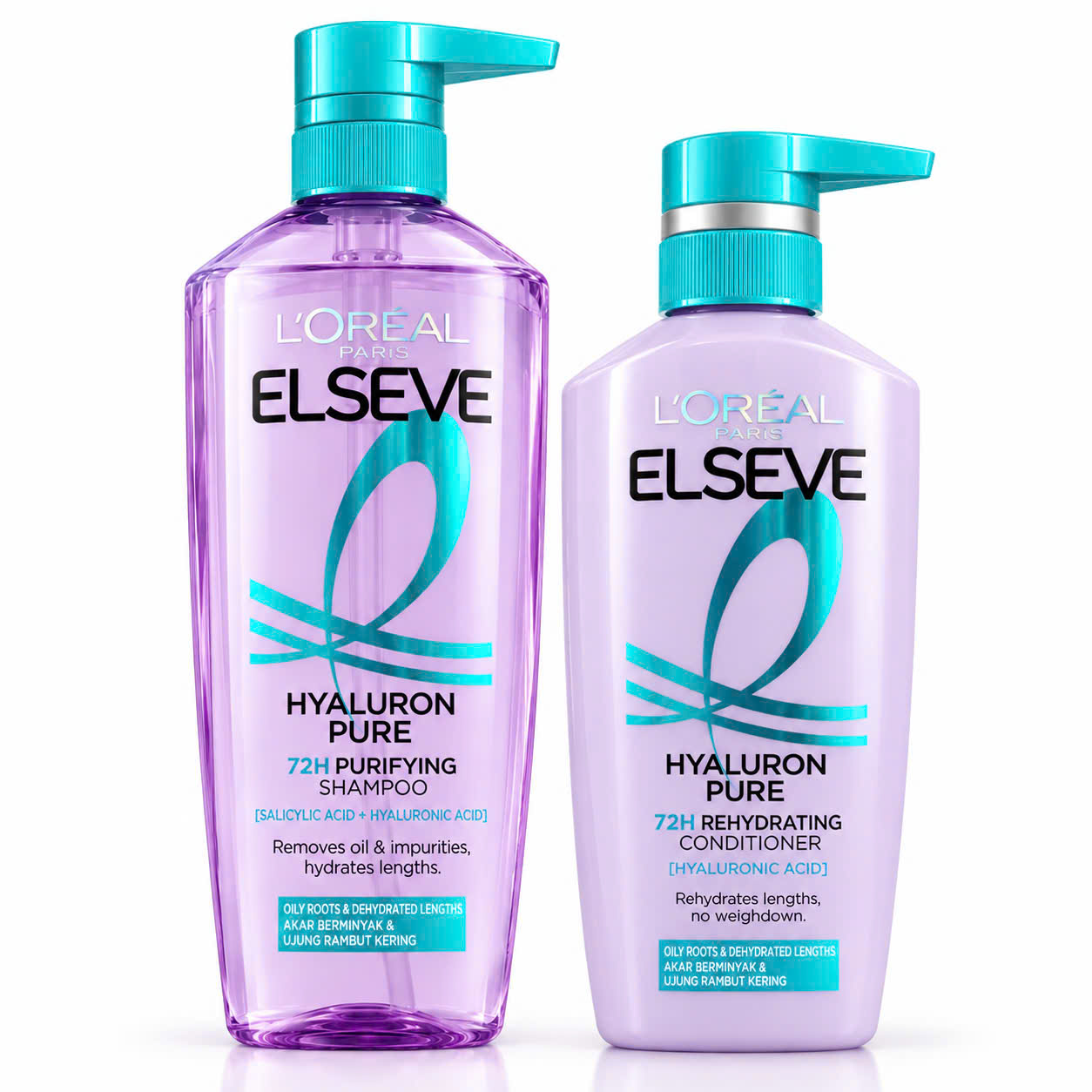 Bộ Dầu Gội Làm Sạch Da Đầu Dầu, Dưỡng Ẩm Tóc Khô / L’Oréal Paris Elseve Hyaluron Pure 72H